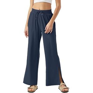 Maison Misfits 15 Women's Capri Pants Drawstring Casual Palazzo Trousers with Pockets Loose High Waisted Wide Leg Lounge Pants M