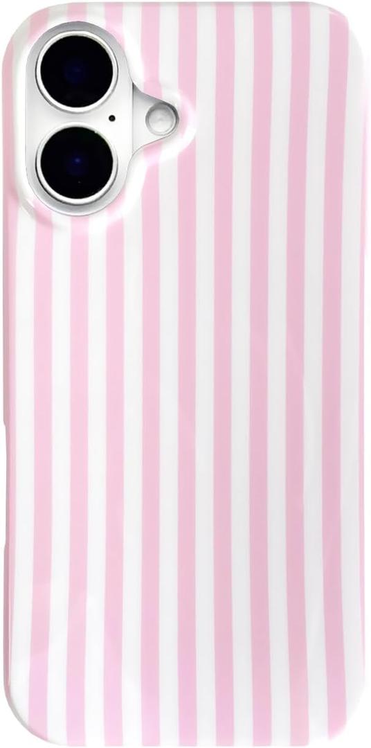 Pink Striped Cute Phone Case for iPhone 17 6.3",Aesthetic Trendy Retro Stripe Pattern Chic Pretty Classic Protective Cover for Girls Women,Pink and White
