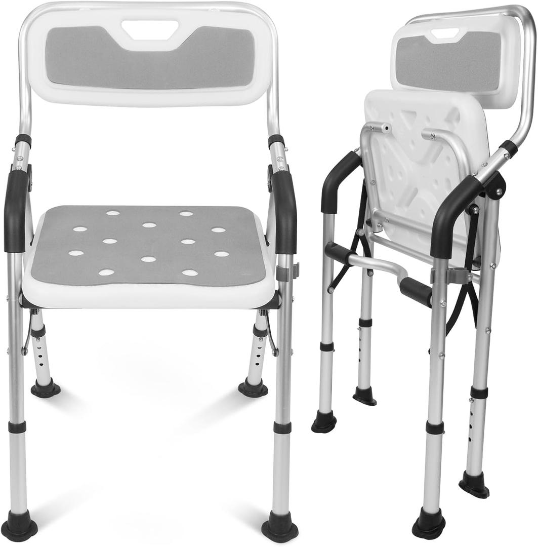 Vive Shower Chair for Elderly and Disabled - Folding Seat with Arms and Back - Foldable Bathroom Chairs for Sitting, Inside Shower - Portable for Travel - Fold Down, Collapsible, Compact & Comfortable