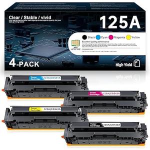 125A Toner Cartridge High Yield Compatible for HP 125A Color Laserjet CM1312 MFP CM1312nfi CP1515n CP1518ni CP1215 CP1515n Printer (4 Pack, Black, Cyan, Yellow, Magenta)