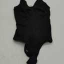 BRABIC Womens' Seamless Sleeveless V-Neck Bodysuit Shapewear Tummy Control (Medium-Large, Black Thong)