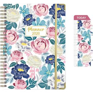 5 x Academic Planner 2026, A5 Weekly & Monthly Calendar Planner with Tabs, PVC Bookmark, Metal Corner Protectors, Inner Pocket, 8.54" 6.22" Hardcover School Daily Agenda Book for Teacher Student (Pink)