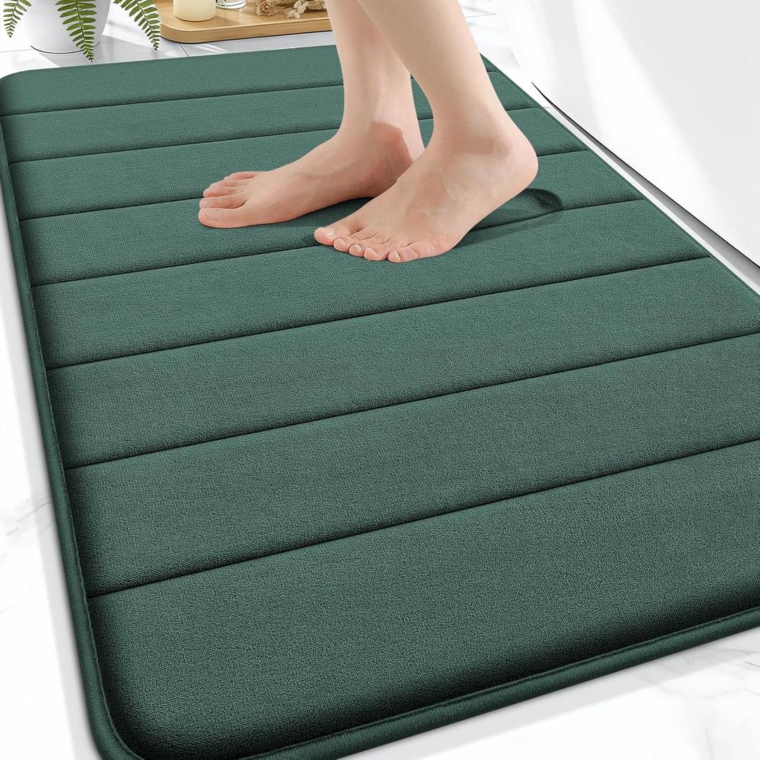 OLANLY Memory Foam Bath Mat 30x20, Super Soft Absorbent Bathroom Rugs, Quick Dry, Machine Washable Shower Floor Rugs, Bathmat Carpet, Bathroom Home Decor Accessories, Blackish Green