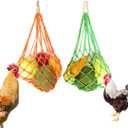 Chicken Vegetable String Bag Poultry Fruit Holder Chicken Cabbage Feeder Treat Feeding Tool with Hook for Hens Chicken Coop Toy for Hen Goose Duck (Green Orange)