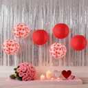 Red Paper Lanterns and Heart Hanging Fans Set, 6pcs Chinese Round Lanterns with 6pcs Heart Shaped Paper Fans & Banner for Wedding Bridal Shower Birthday Romantic Party Decorations