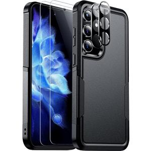 Red2Fire for Samsung Galaxy S24 Case, with 2Pcs [Tempered Glass Screen Protector+Camera Protector][Military Grade Shockproof] Heavy Duty Full Body Protection Phone Case for S24 Case,Black
