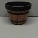 Quarut 3 Pack 10 inch Plant Pots,Whiskey Barrel Planters with Drainage Holes & Saucer, Plastic Decoration Flower Pots Imitation Wine Barrel Design, for Indoor & Outdoor Garden Home Plants (Brown)