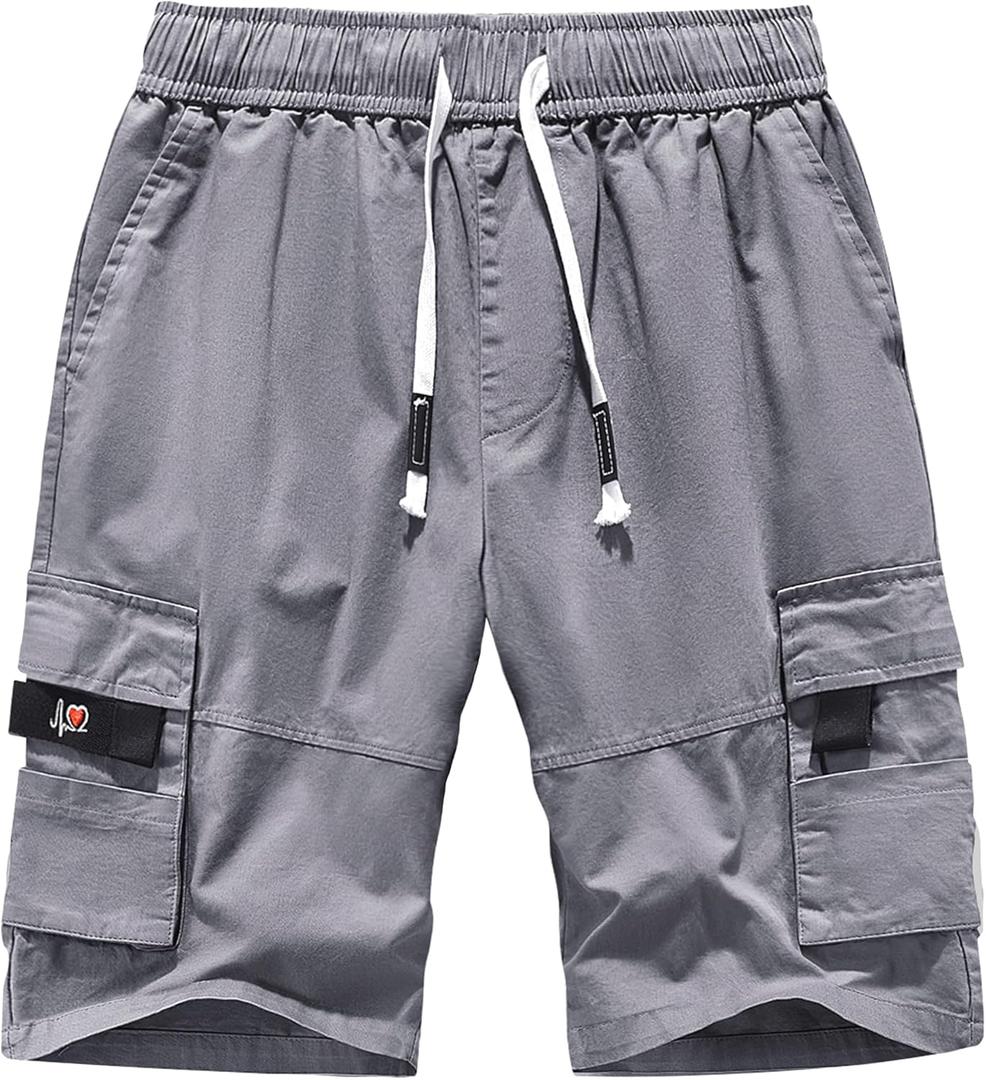 APTRO Men's Cargo Shorts Elastic Waistband Drawstring Summer Casual Cotton Big & Tall Relaxed Fit Work Shorts (Gray)