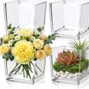 4 Pack Square Glass Vase 6" x 6" x 6", Clear Flower Vase for Centerpieces,Plant Terrarium, Floating Candle Holder for Wedding Centerpieces, Office Decorations, Home Dcor, Parties and Events