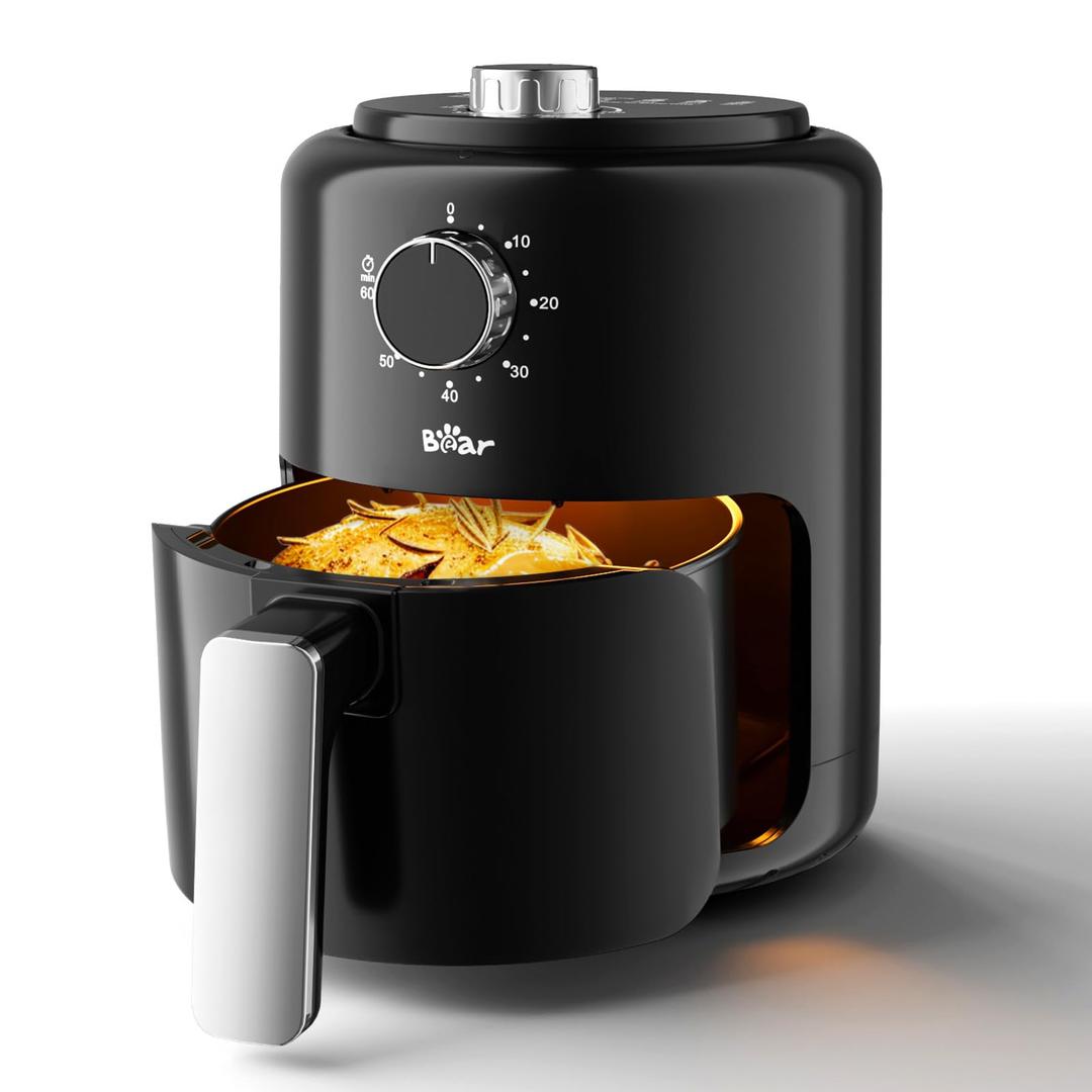 Bear Small Air Fryer 2.1 QT, Mini Airfryer Adjustable Time&Temp Control, Compact Size Space Saving for 1-2 People Quick Healthy Meals Snack in Minutes with Nonstick Basket