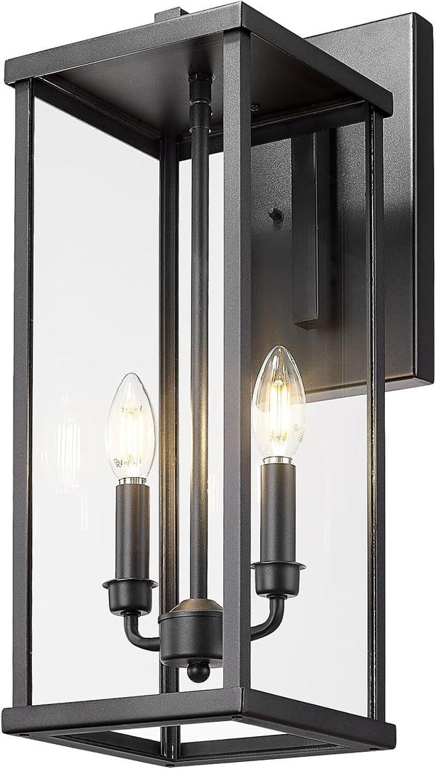 Bestshared Outdoor Wall Sconce Lights, 20 Inch Tall Exterior Wall Lighting Fixtures with Clear Glass, Anti-Rust Modern Black Outside Lantern Lamp for House Front Porch Patio (Black, 20"-1 Pack)