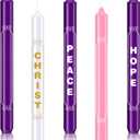Tondiamo 5 Pieces Christmas Advent Candles with Words Christ, Peace, Joy, Hope White Advent Wreath Candlestick Christmas Advent Candle Taper Candles Purple Candle for Church Advent Wreath Decor