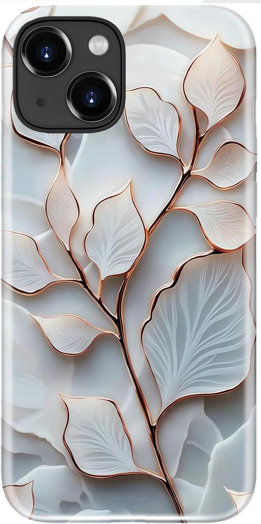 LUMARKE for iPhone 15 Plus Case Cute,Aesthetic Vintage Wildflower Leaf Hard Shell,Compatible with Magsafe,Trendy Unique Cool Retro Floral Protective Slim Silicone Phone Cover for Women Girls (Elegant Leaf Veins)