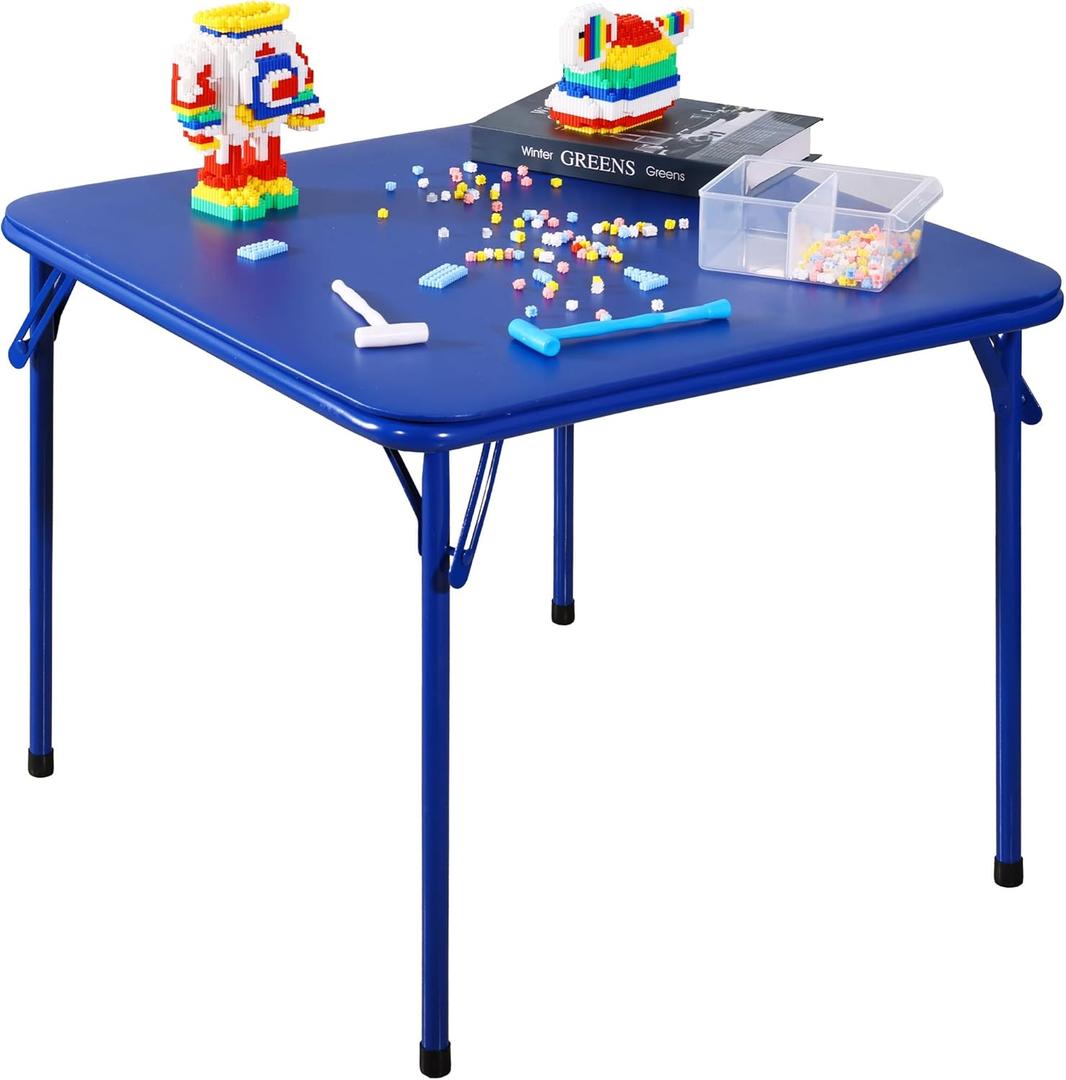 Folding Square Table, Card Table with Vinyl Padded Top, Foldable Activity for Indoor/Outdoor Use, Perfect for Picnic, Playtime and Learning, 23.5" W X 23.5" D X 20.5" H, Blue