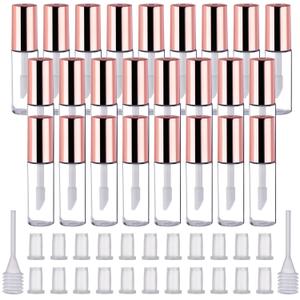 25 Pack Empty Lip Gloss Tubes Containers, Clear Mini Refillable Lip Balm Bottles with Rubber Inserts and Transfer Pipettes for Different Samples Travel Split Charging DIY Makeup (1.2 ML, Rose Gold) (0.04 Fl Oz (Pack of 25))