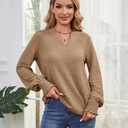 Womens Tops Dressy Casual Long Sleeve Shirts Loose V Neck Business Work Tunic Blouses (Beige, S)