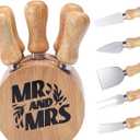 2 x Cheese Knife Set with Wooden Holder,Cheese Spreader Knives Set of 5 for Charcuterie Board,Charcuterie Boards Accessories Charcuterie Utensils Tools Git Box (Mr Mrs)