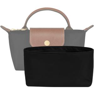 Waterproof Purse Organizer Insert for le pliage bag Mini Pouch with Handle, Long Champ City Mini Handbag Organizer (Black)