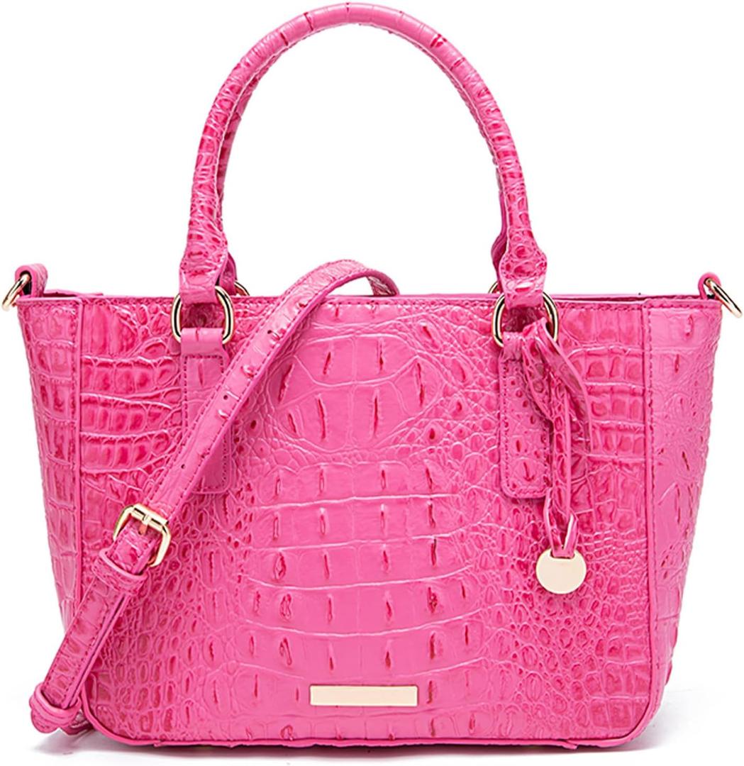 Ladies Tote Leather Bags for Women Crocodile Embossed Zipper Satchel Purse Elegant Compartments Crossbody Work (Rose Red)