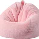 ENBAOHUI 3FT Faux Fur Comfy Memory Foam Bean Bag Chairs for Kids or Babies with Filling Bean Bag Sofa with Handle Super Soft Washable Faux Fur Fabric Lazy Sofa 3 Foot Pink