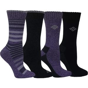 Columbia Women's 4 Pack Moisture Control Crew Socks, Plum/ Black, Shoe Size 4-10