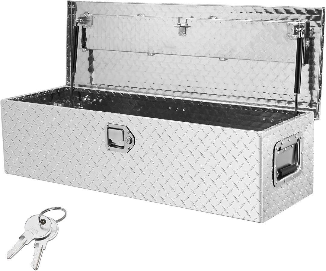 VEVOR Heavy Duty Aluminum Truck Bed Tool Box, Diamond Plate Tool Box with Side Handle and Lock Keys, Storage Tool Box Chest Box Organizer for Pickup, Truck Bed, RV, Trailer, 39"x13"x10", Silver VEVOR Heavy Duty Aluminum Truck Bed Tool Box, Diamond Plate Tool Box with Side Handle and Lock Keys, Storage Tool Box Chest Box Organizer for Pickup, Truck Bed, RV, Trailer, 39"x13"x10", Silver