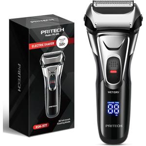 PRITECH Electric Razor for Men, Waterproof Foil Electric Shavers with Beard Trimmer, Cordless Rechargeable Razor for Shaving Face, LED Display Wet Dry Use