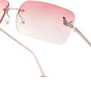 Rectangle Rimless Sunglasses for Women men, Retro Trendy Square Sun Glasses Vintage Shades, idea Christmas gift (C7 Silver/Gradient Pink)