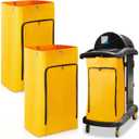 Meanplan 2 Pack Cleaning Cart Bag Zippered Front Replacement Janitorial Cart Thick Bag Large Capacity Commercial Cleaning Bags for Housekeeping Carts, Yellow (26.5 x 15.5 x 10.5 Inch)