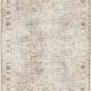 2x12 ft Area Rugs Washable for Living Room - Soft Oriental Farmhouse Rug with Non-Slip TPR Backing - 0.13inch Low Pile Stain Resistant Polyster Indoor Carpet Medallion - Beige Ivory