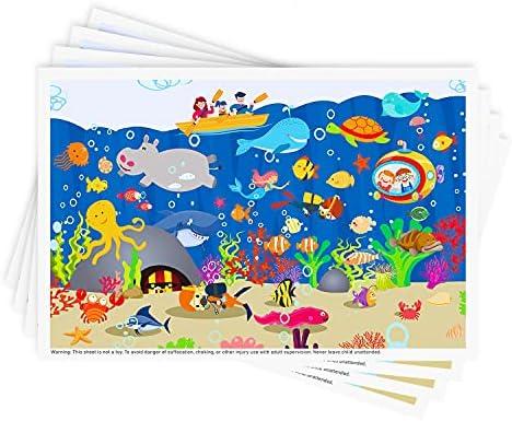 Disposable Stick-on Placemats 40 Pack for Baby & Kids, Restaurant Table Mats 12" x 18" Sticky Place Mats,Toddler Baby Placemat,Seabed Scuba Theme