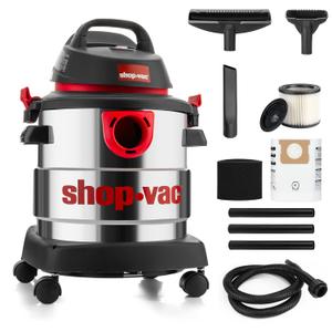 Shop-Vac 5989305 Wet/Dry Vacuum, 5 Gallon, 4.5 Peak HP Stainless Steel Vacuum, 1.25 Inch Diameter x 7 Foot Hose, 6 Ft Cord Length, Ideal for Jobsite, Garage, Car & Workshop