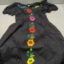 YZXDORWJ Women Mexican Embroidered Casual Dress Summer Ruffle V Neck Short Sleeves (Black, XL)