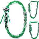 Hotop Graduation Leis Class of 2025 Grad Ribbon Double Braided Necklace Handmade Money Leis for Congrats Graduates Senior (Green, White)