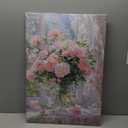 ARTZGX Flower in Vase Canvas Wall Art Pink Rose Pictures Rustic Floral Painting Romantic Poster Print for Bathroom Decor Frame(Green 16.00" x 24.00")