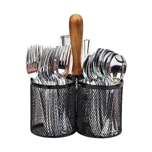 Mind Reader Utensil Holder, Silverware Organizer, Caddy, Cutlery Holder, Kitchen, Metal Mesh, 7.5"L x 7.5"W x 9.75"H, Black