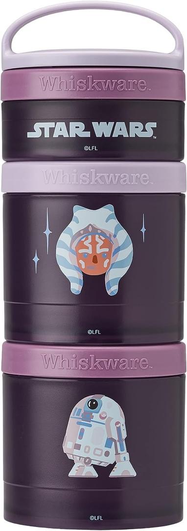 Whiskware Star Wars Stackable Snack Containers for Kids and Toddlers, 3 Stackable Snack Cups for School or Travel, Ashoka and R2D2