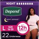 Depend Night Defense Adult Diapers, Incontinence & Postpartum Bladder Leak Underwear for Women, Disposable, Overnight, Large, Blush, 22 Count