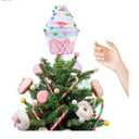 Retisee 7.9 Inch Pastel Dessert Christmas Tree Topper Pink Cupcake Tree Topper Candy Donut Christmas Tree Decoration Pastel Christmas Ornaments for Christmas New Year Birthday Party Decor