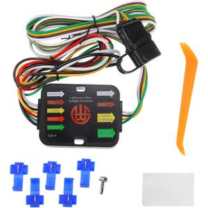 Powered 3-to-2 Wire Splice-in Trailer Tail Light Converter, Vehicle 4-Pin Wiring Harness Multi-Function W/ 10-amp Fuse Black, 1 Set
