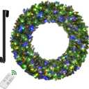 48in Large Christmas Outdoor Wreath - HOYECHI Lighted Wreaths Holiday Decor, Outdoor Wreath with 210 Colorful LEDs,714 PVC Tips, Metal Hook, 9 Functions, Timer, Power Plug-in, Remote Controls