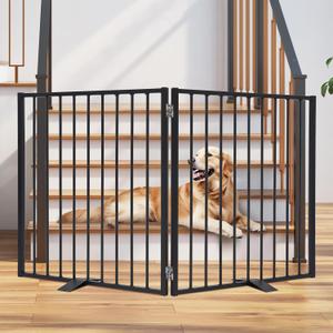 Snagle Paw Extra Wide Dog Gate,Free Standing Dog Fence with Door, Up to 52 Inch Wide Pet Gate with Support Feet for Stairs, Hallways, Doorways, Yard (Black, 2 Panels)