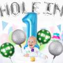 Golf Themed Party Decorations Balloons - 11 Pcs Hole In One Birthday Decorations Letter Blue Number 1 Foil Ball Golf Balloon Decor For Boys 1st Birthday Party Supplies