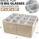 LotFancy Stemware Storage Container, Hard Shell, Large Wine Glass Storage Box for Moving, Stackable, Foldable, Crystal Glassware, Drinkware Case with Dividers & Handles, 21x15.5x10, Beige