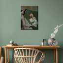 Emerald Green Reading Woman Canvas Wall Art Abstract Cozy People Wall Decor Pictures Minimalist Green Feminine Aesthetic Poster Print for Bedroom Living Room Home Decoration 16x24in
