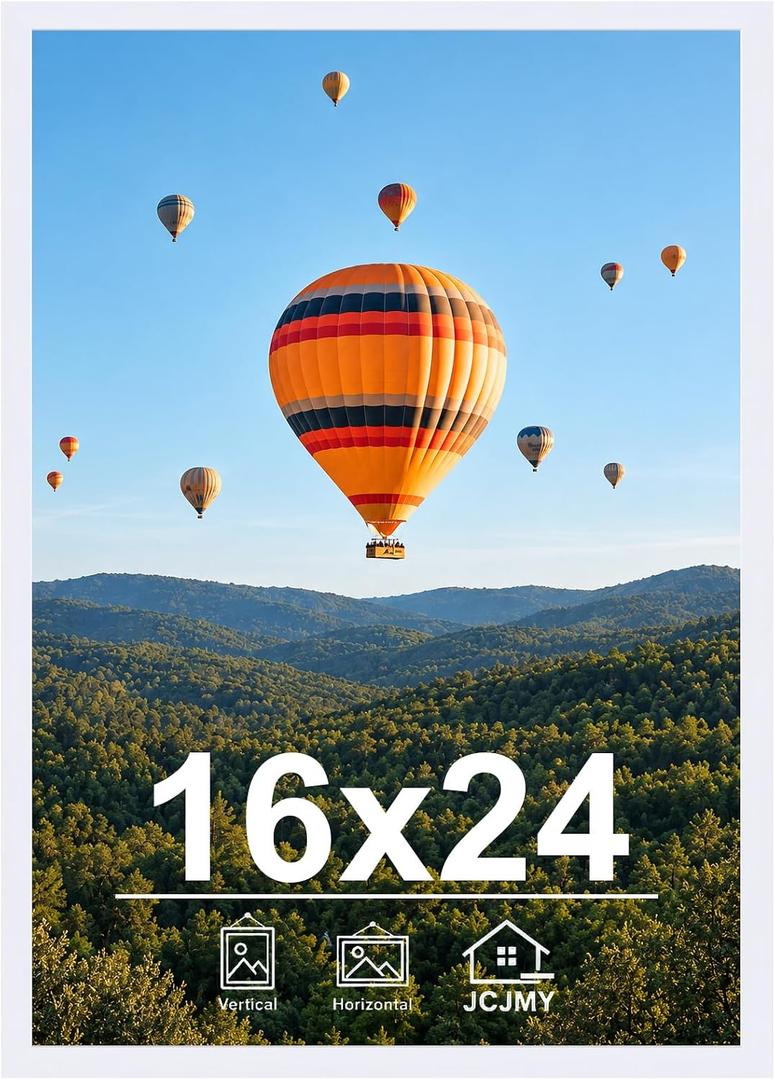JCJMY 16x24 Picture Frame for Poster Photo Picture and 40x60 cm Canvas, Horizontal and Vertical Formats for Wall Hanging, 16 x 24 Wall Gallery Photo Frame for 16 by 24 Photos Posters, White