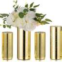 Glass Cylinder Vases Set of 6, Hewory Glittery Gold Vase for Centerpieces, Hurricane Candle Holders for Pillar or Floating Candle, Round Tall Vase for Wedding Anniversary Events Home Table Decor
