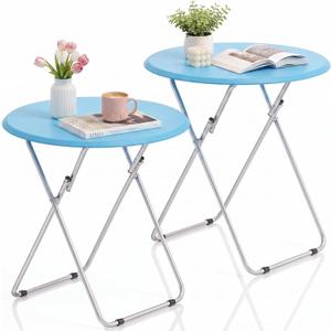 TV Tray Table, Folding TV Trays Set Table on Couch, Round&Blue, 2 PCS