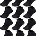 Duufin 12 Pairs Kids Socks Boys Girls Unisex Athletic Low Cut Half Cushion Ankle Socks for Kids (6-8 Years, Black)