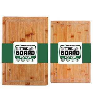 Freshware Freshware Bamboo Cutting Boards for Kitchen with Juice Groove [Set of 2] Wood Cutting Board for Chopping Meat, Vegetables, Fruits, Cheese, Knife Friendly Serving Tray with Handles, 11"L x 15"W x 1"Th